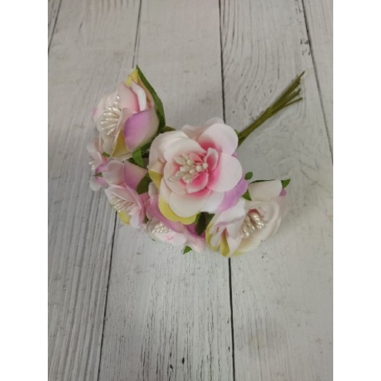Букетики цветов на веточке 3 см (6 шт) цв. бело-розовый, цена за пучок